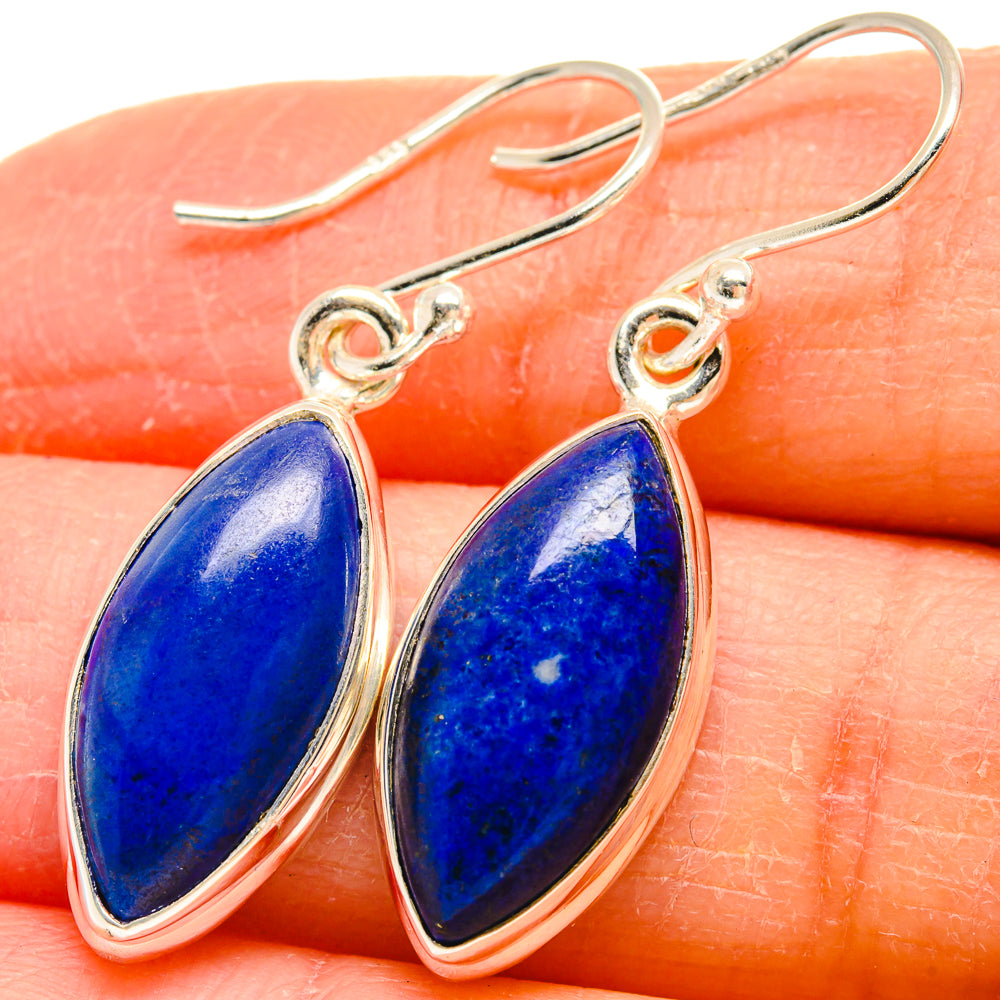 Lapis lazuli drop earrings in 925 sterling silver, blue teardrop stones, French hooks