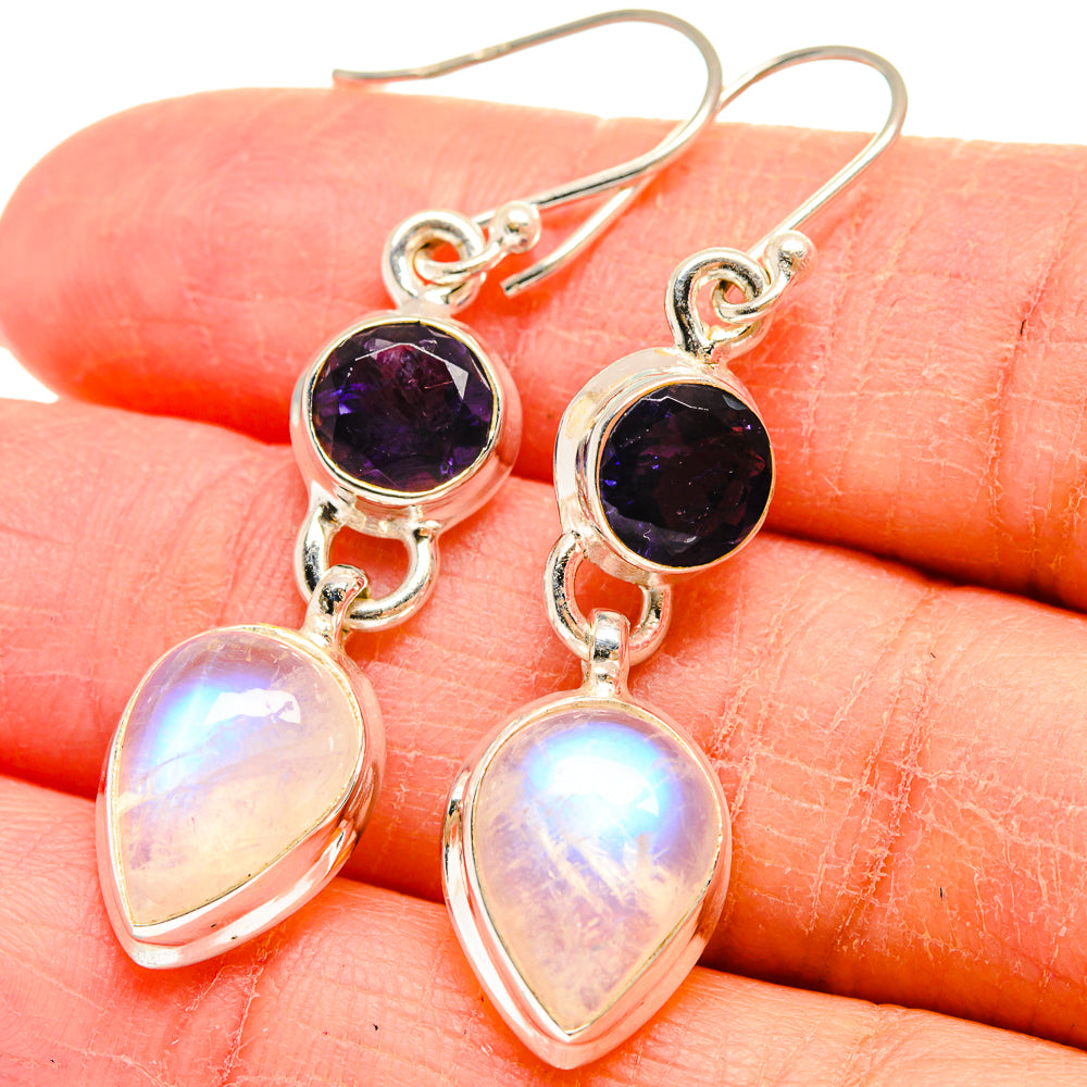 Rainbow Moonstone Earrings handcrafted by Ana Silver Co - EARR424518