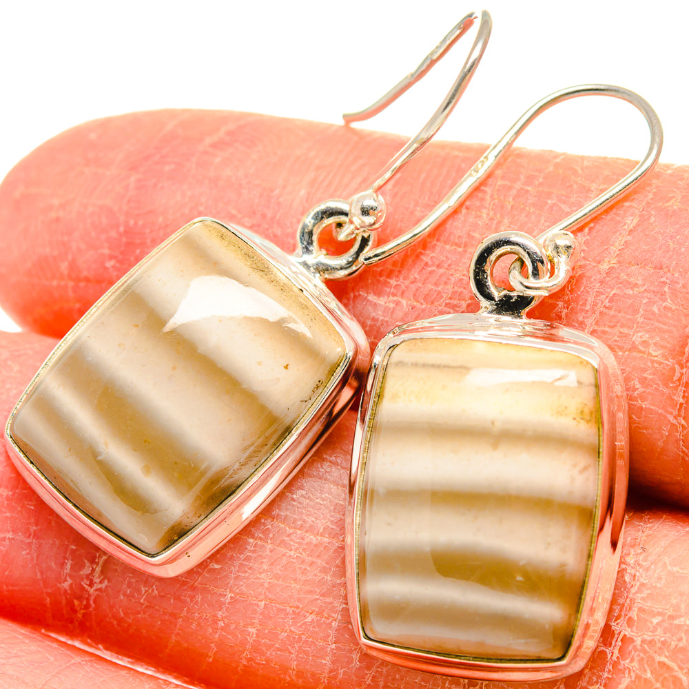 Square imperial jasper drop earrings, 925 sterling silver, gold-brown striped stone