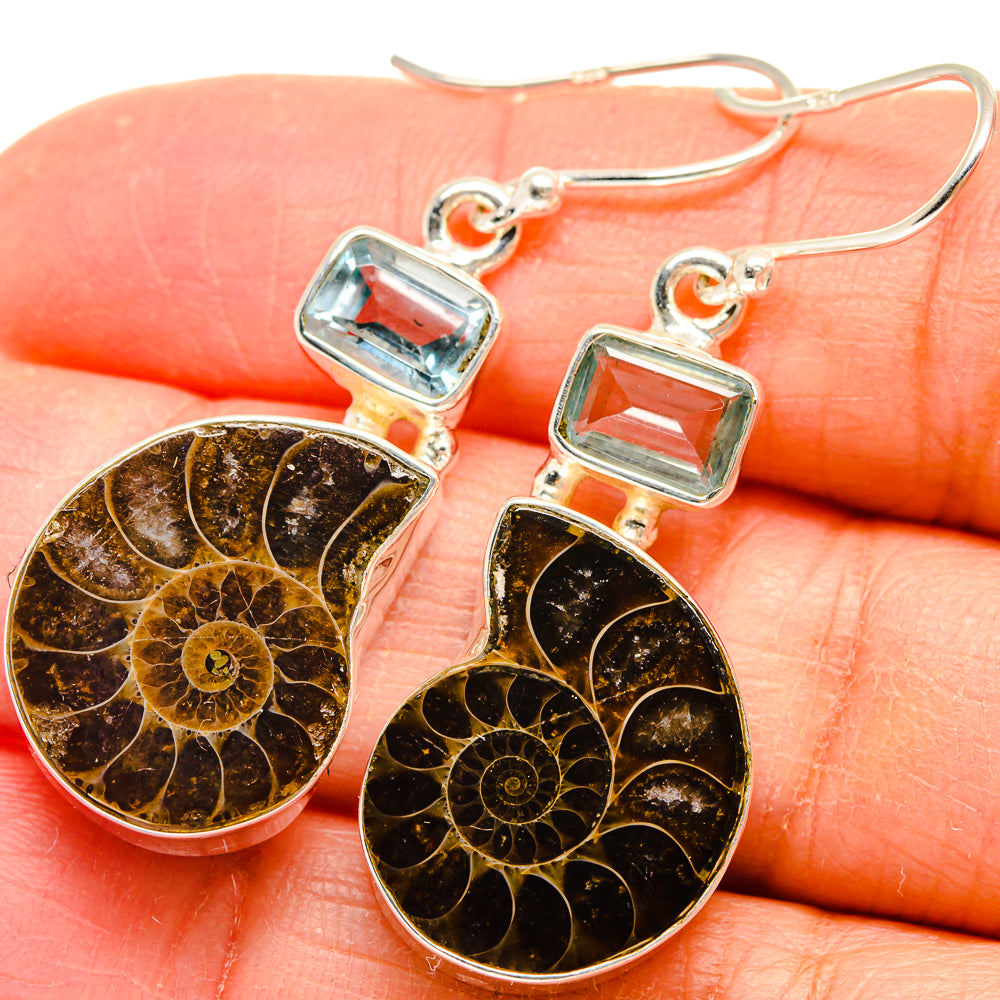 Ammonite Fossil Earrings handcrafted by Ana Silver Co - EARR424628