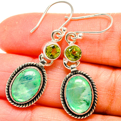 925 sterling silver dangle earrings with round peridot-green tops and oval green moonstone