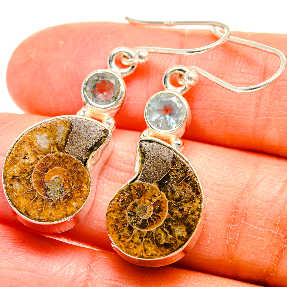 Ammonite Fossil Earrings handcrafted by Ana Silver Co - EARR424661