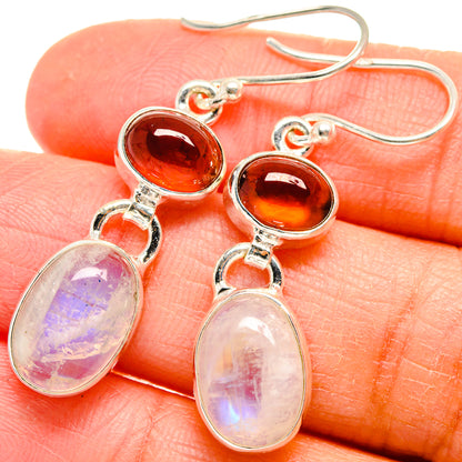 925 sterling silver drop earrings: orange carnelian rounds and pale opal moonstone ovals