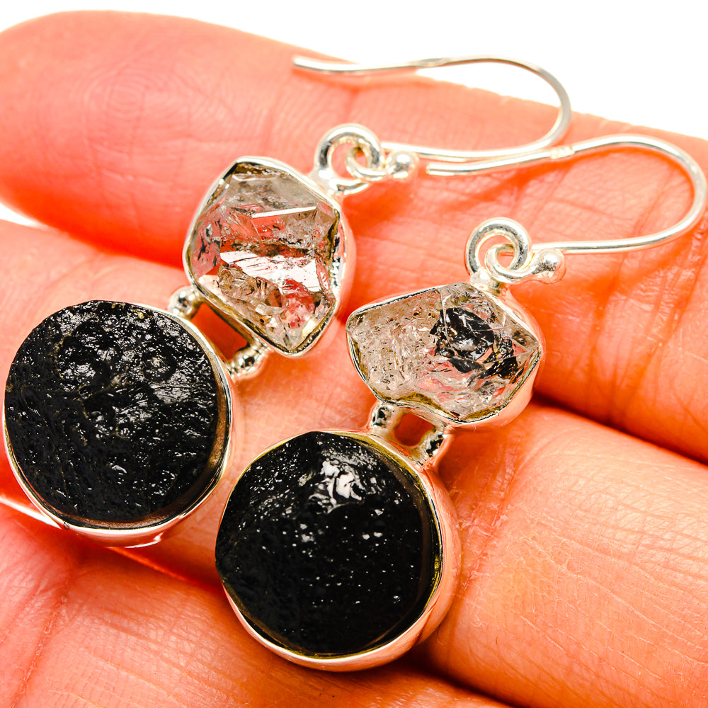 Tektite, Herkimer Diamond Earrings handcrafted by Ana Silver Co - EARR424682