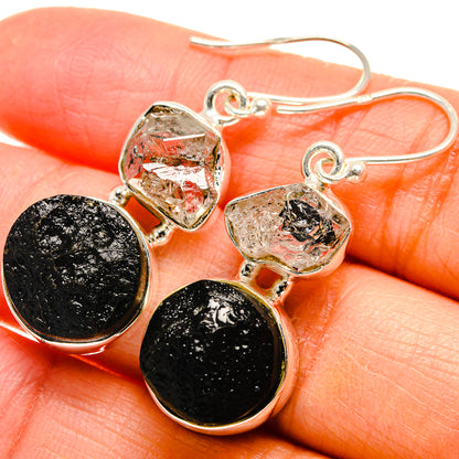Tektite, Herkimer Diamond Earrings handcrafted by Ana Silver Co - EARR424682