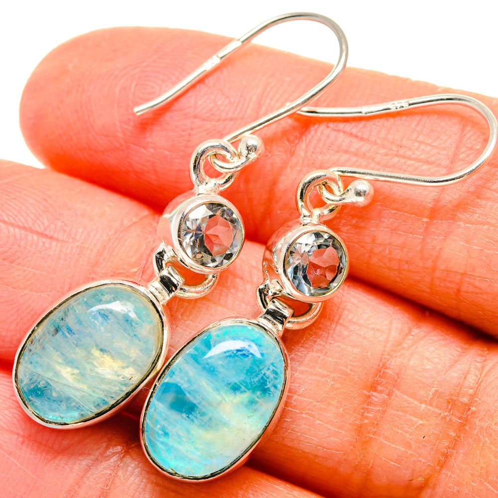 Rainbow Moonstone, Blue Topaz Earrings handcrafted by Ana Silver Co - EARR424686