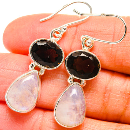 Rainbow Moonstone, Smoky Quartz Earrings handcrafted by Ana Silver Co - EARR424687