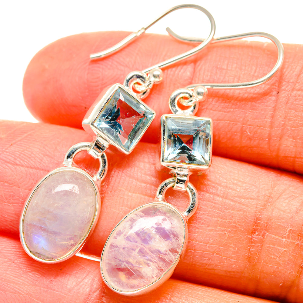 Rainbow Moonstone, Blue Topaz Earrings handcrafted by Ana Silver Co - EARR424695