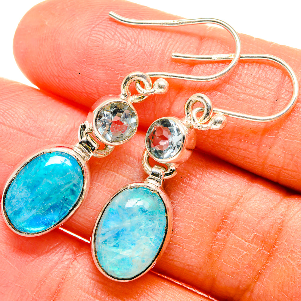 Rainbow Moonstone, Blue Topaz Earrings handcrafted by Ana Silver Co - EARR424697