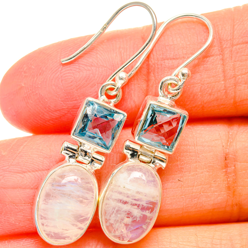 Rainbow Moonstone, Blue Topaz Earrings handcrafted by Ana Silver Co - EARR424701