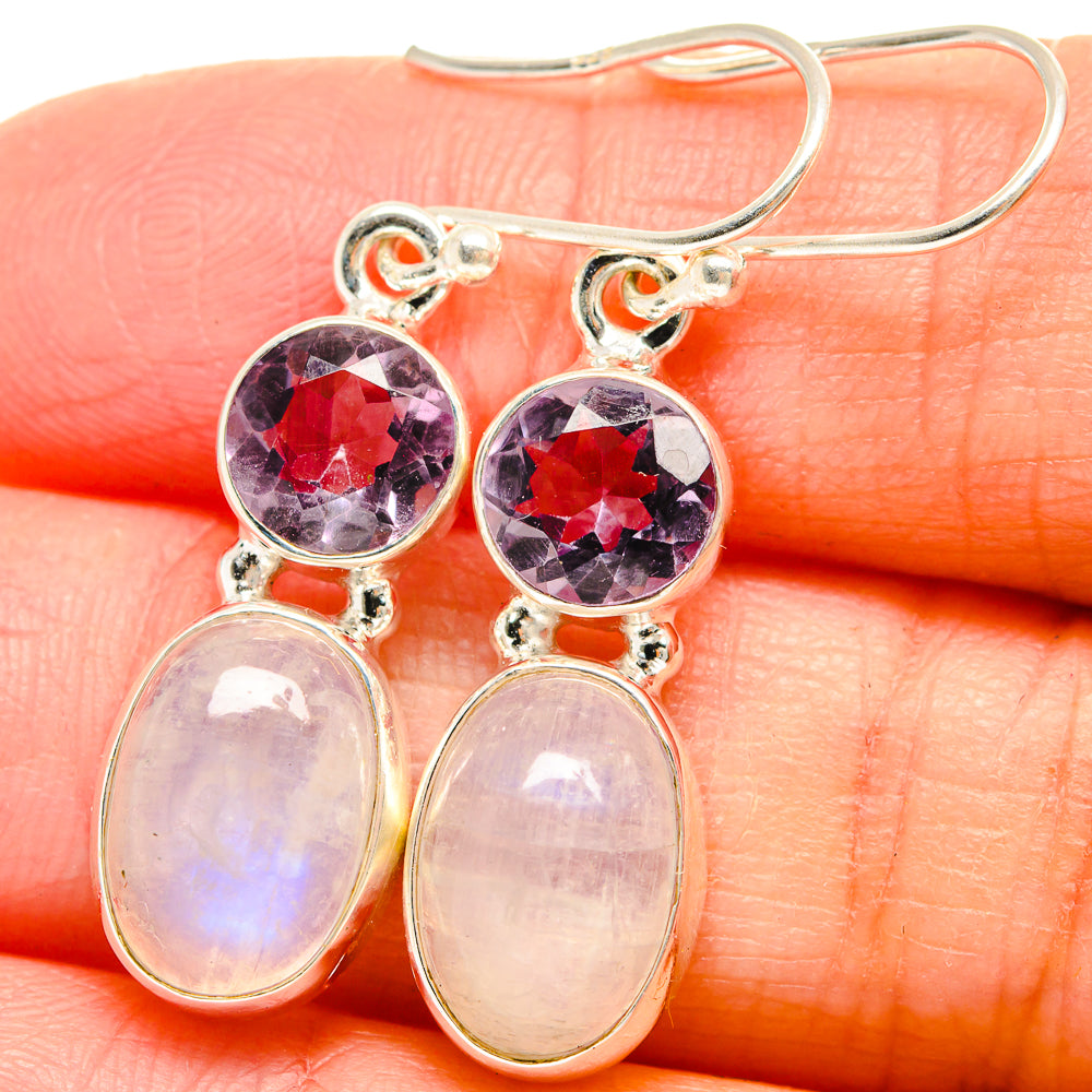 Rainbow Moonstone, Amethyst Earrings handcrafted by Ana Silver Co - EARR424707