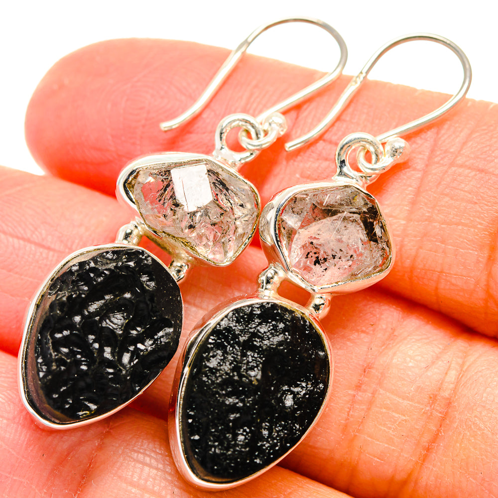 Tektite, Herkimer Diamond Earrings handcrafted by Ana Silver Co - EARR424708