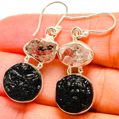 Tektite, Herkimer Diamond Earrings handcrafted by Ana Silver Co - EARR424710