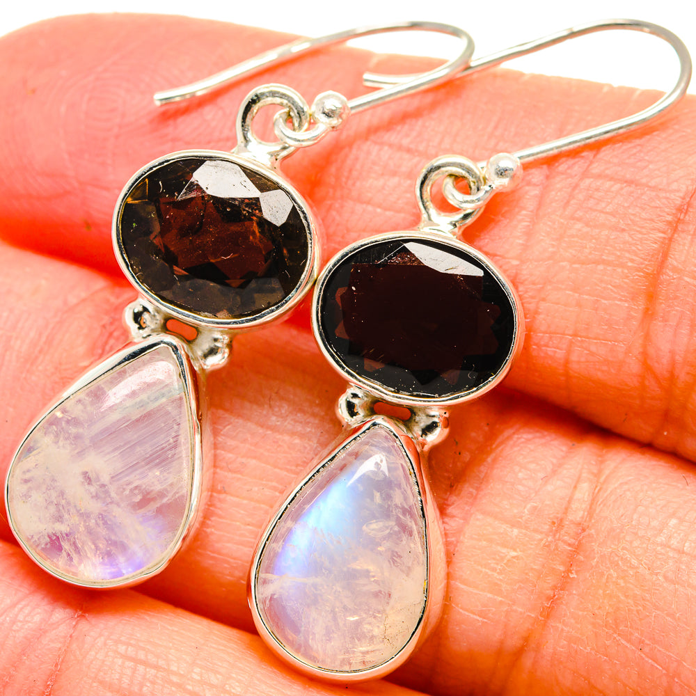 Rainbow Moonstone, Smoky Quartz Earrings handcrafted by Ana Silver Co - EARR424712