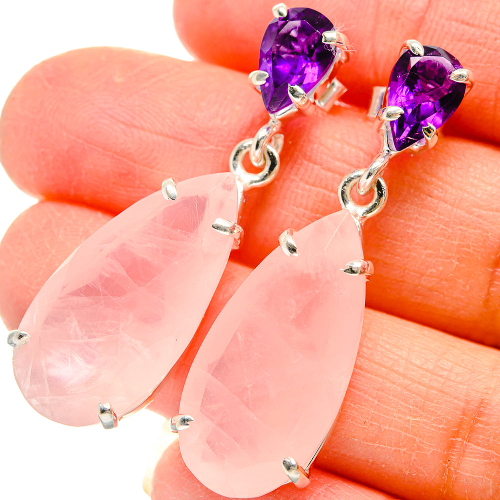 Rose Quartz, Amethyst Earrings handcrafted by Ana Silver Co - EARR424718