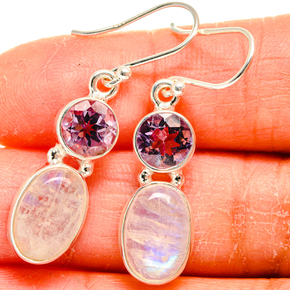 Amethyst and moonstone earrings, 925 sterling silver, purple stones and pear-shaped drops