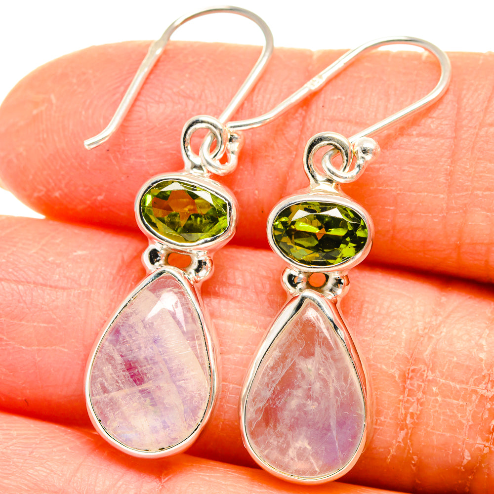 925 sterling silver drop earrings with green peridot and pear-shaped moonstone drops