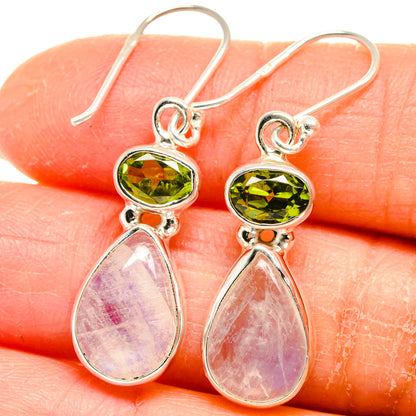 925 sterling silver drop earrings with green peridot and pear-shaped moonstone drops