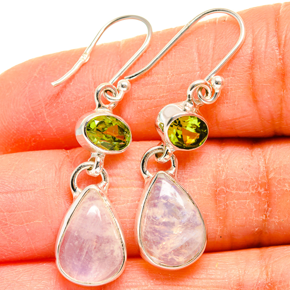 Sterling silver earrings with green peridot ovals and pink-lavender moonstone teardrops