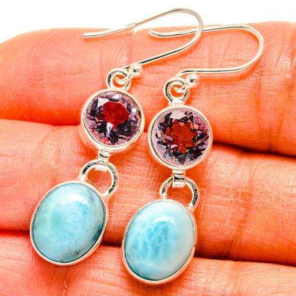 925 sterling silver earrings with round pink morganite and oval larimar drops
