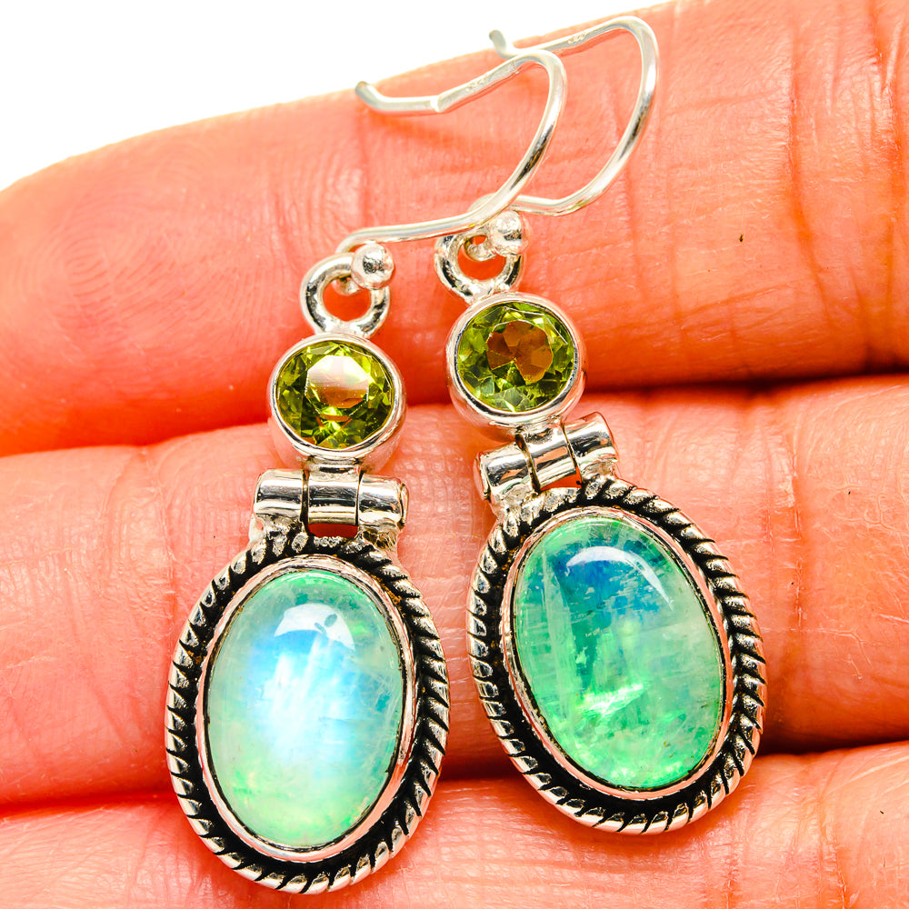 Sterling silver dangle earrings with oval green-blue opal and round peridot accents