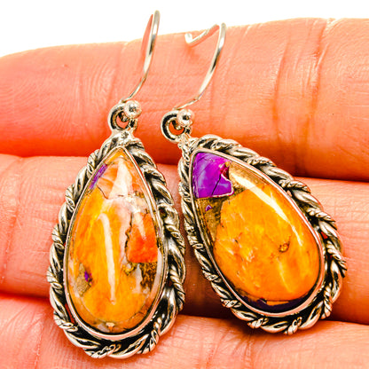 Teardrop gemstone earrings with orange and purple in ornate 925 silver frames