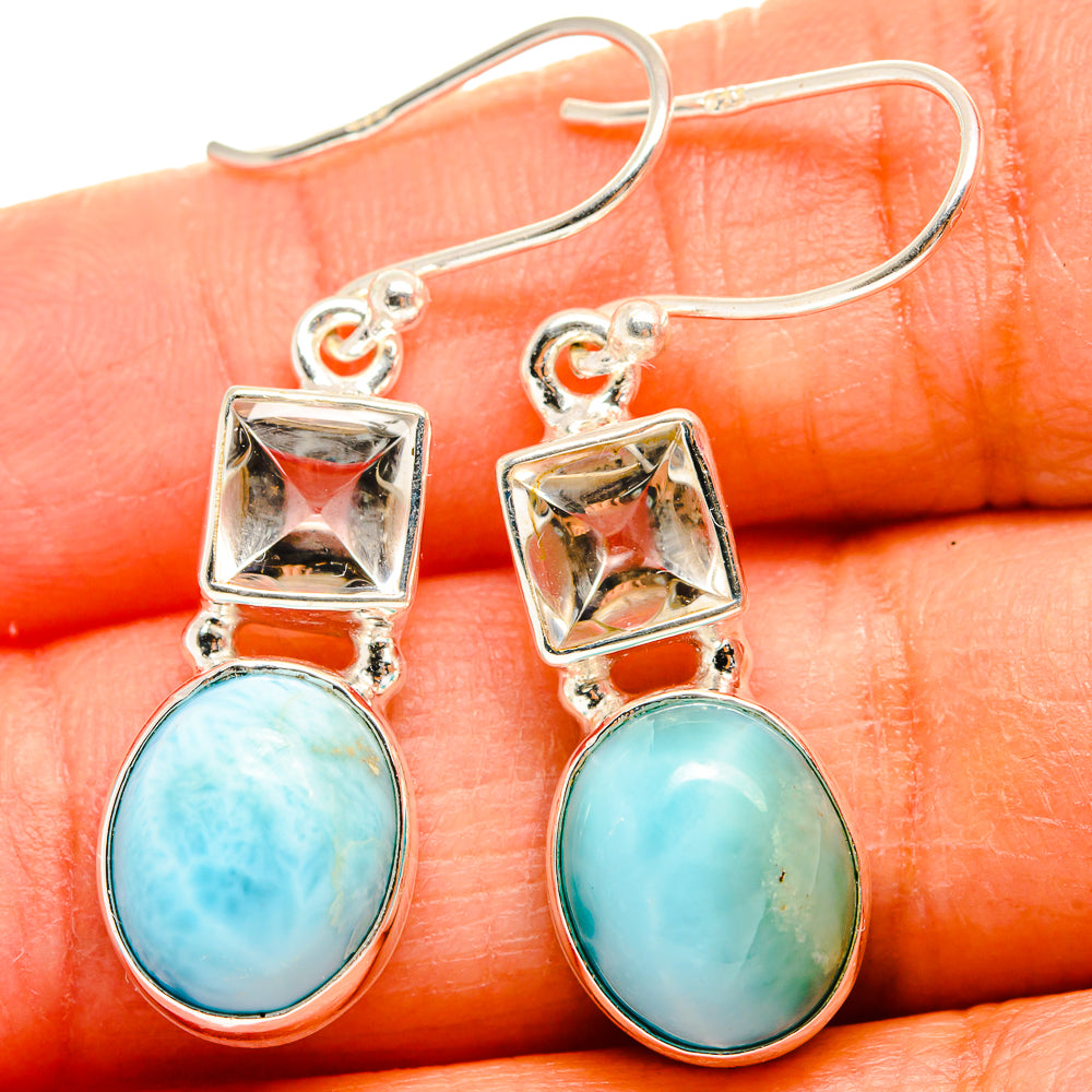 925 sterling silver drop earrings with oval blue stone and square clear accents