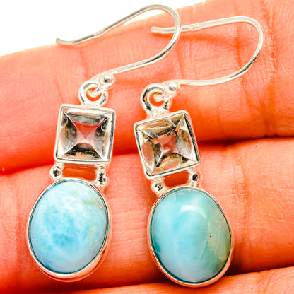 925 sterling silver drop earrings with oval blue stone and square clear accents