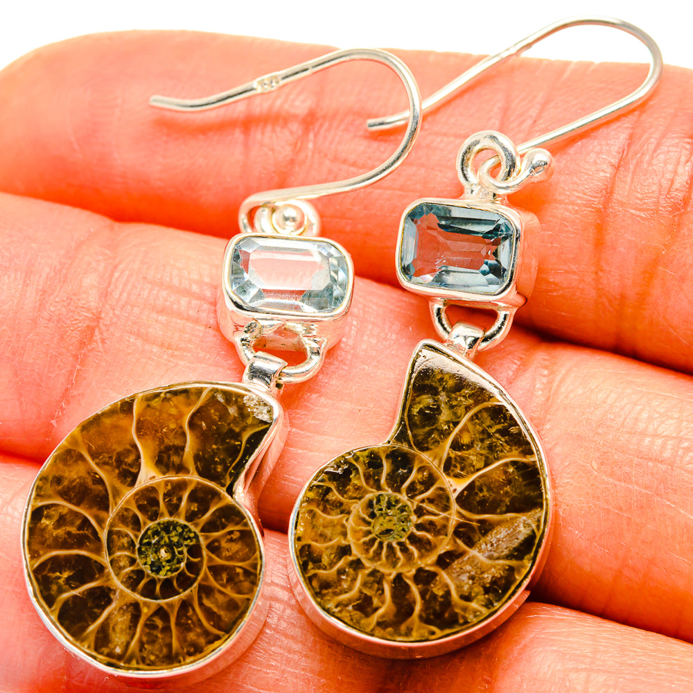 Ammonite Fossil Earrings handcrafted by Ana Silver Co - EARR425018