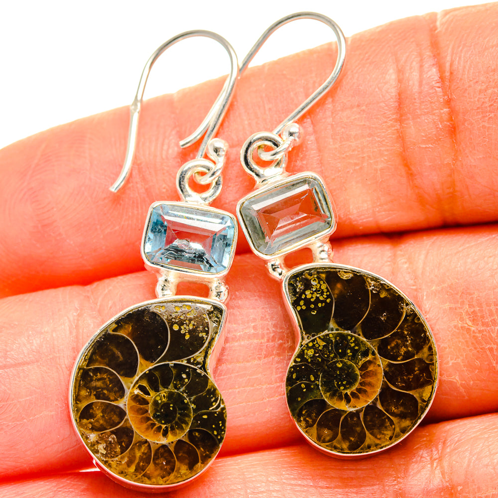 Ammonite Fossil Earrings handcrafted by Ana Silver Co - EARR425038