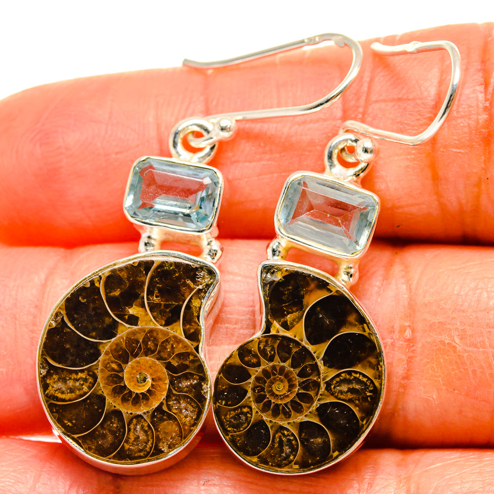 Ammonite Fossil Earrings handcrafted by Ana Silver Co - EARR425114