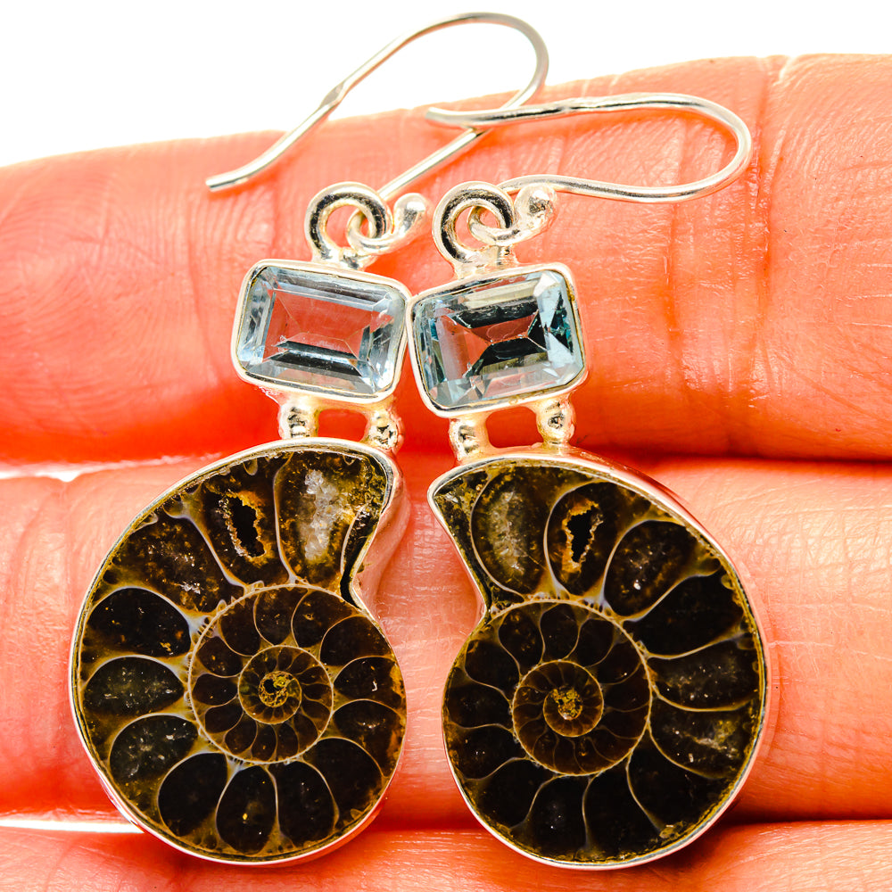 Ammonite Fossil Earrings handcrafted by Ana Silver Co - EARR425142