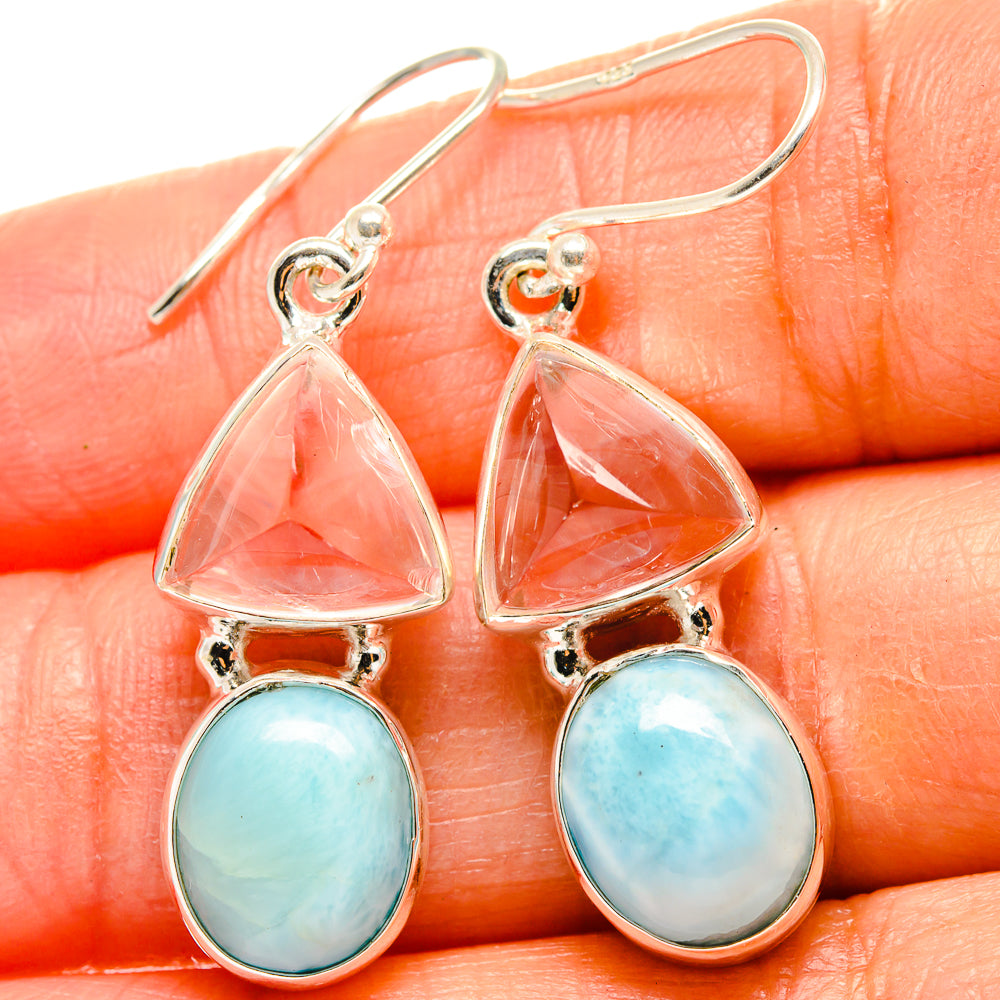 925 sterling silver drop earrings with white quartz and blue larimar stones