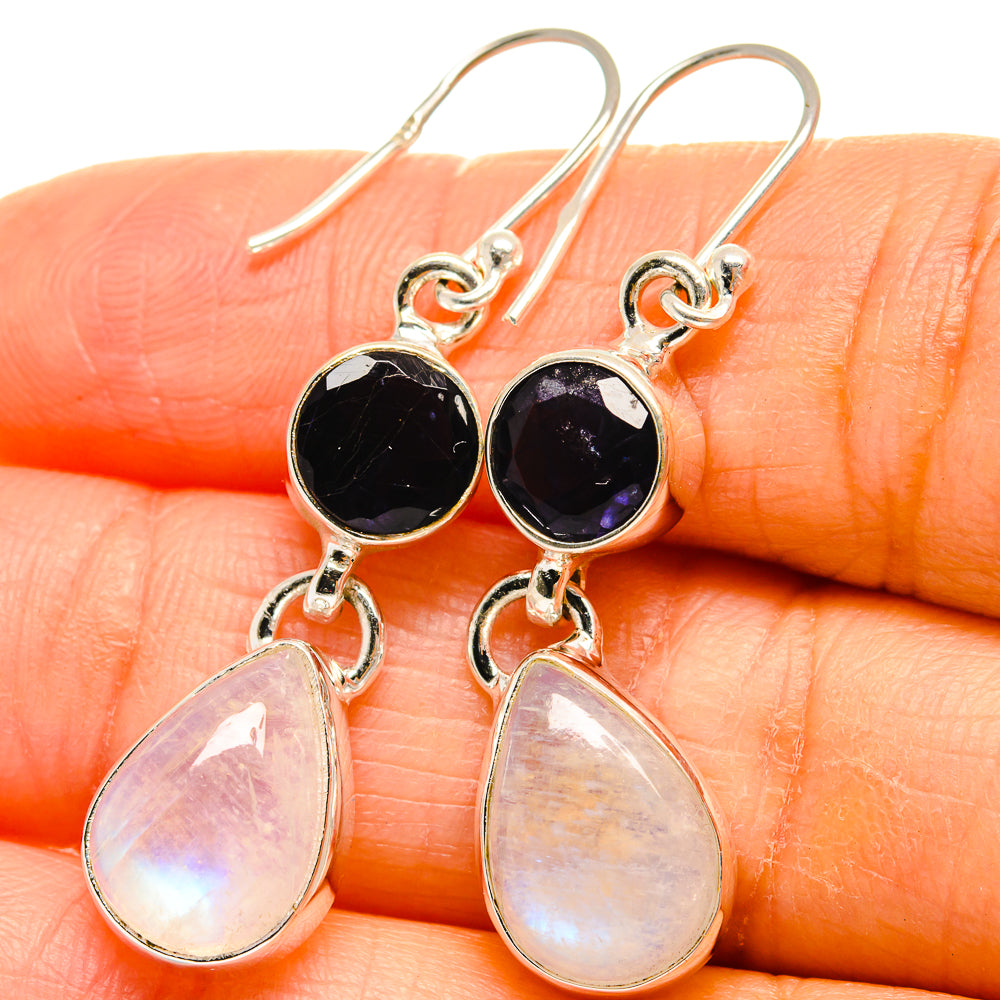 925 sterling silver earrings with black round stones and opal-like teardrop drops