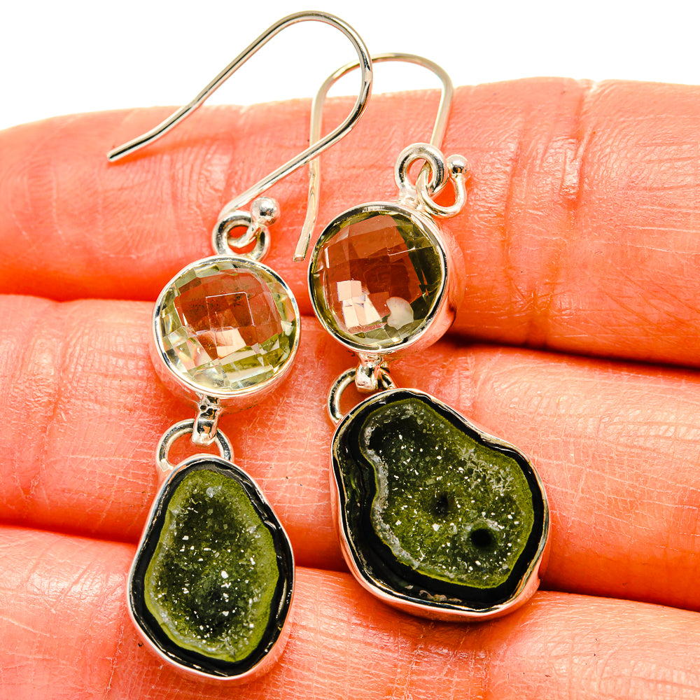 Green Geode Slice Earrings handcrafted by Ana Silver Co - EARR425228