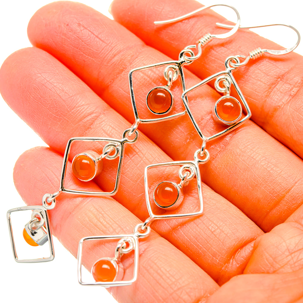 925 sterling silver drop earrings with square frames and orange carnelian beads