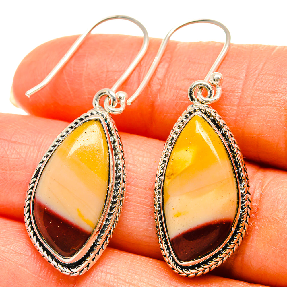 Mookaite drop earrings, teardrop amber yellow and red stone, 925 sterling silver hooks