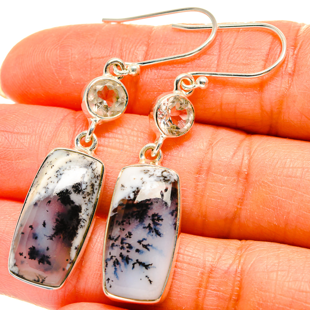 Dendritic Opal, White Quartz Earrings handcrafted by Ana Silver Co - EARR425445