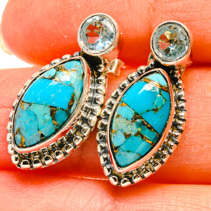 Blue Copper Composite Turquoise, Blue Topaz Earrings handcrafted by Ana Silver Co - EARR425457