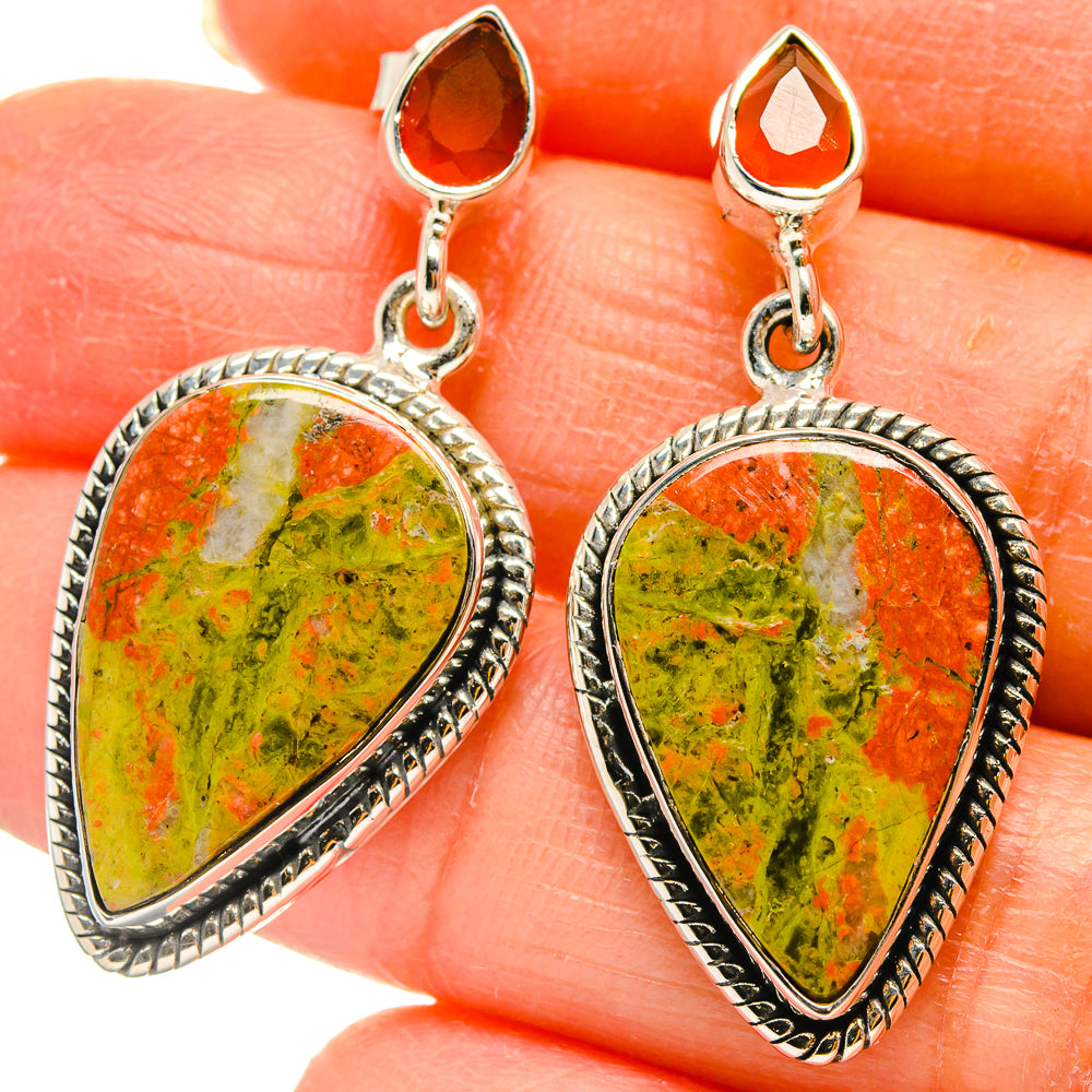 Unakite, Carnelian Earrings handcrafted by Ana Silver Co - EARR425470
