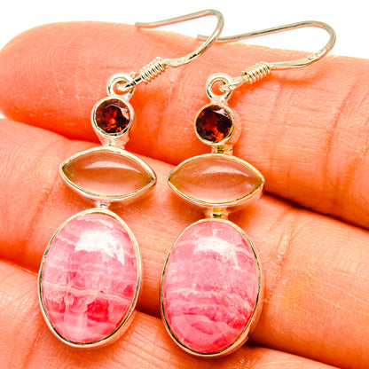 Rhodochrosite, Rose Quartz, Garnet Earrings handcrafted by Ana Silver Co - EARR425473
