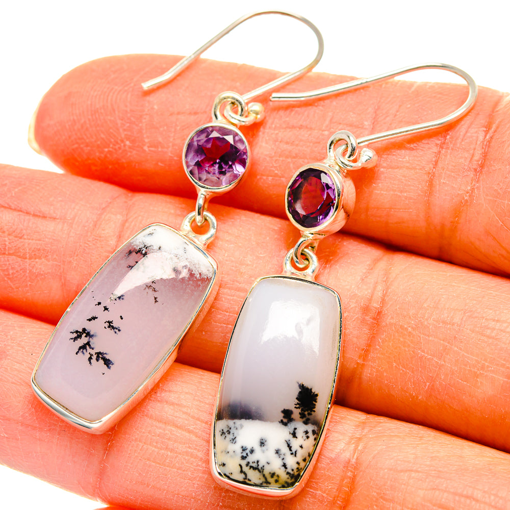 Dendritic Opal, Amethyst Earrings handcrafted by Ana Silver Co - EARR425477