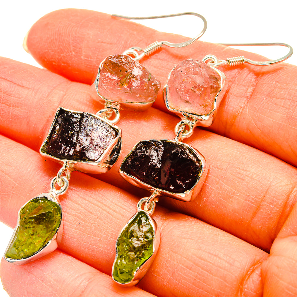 Garnet, Rose Quartz, Peridot Earrings handcrafted by Ana Silver Co - EARR425485