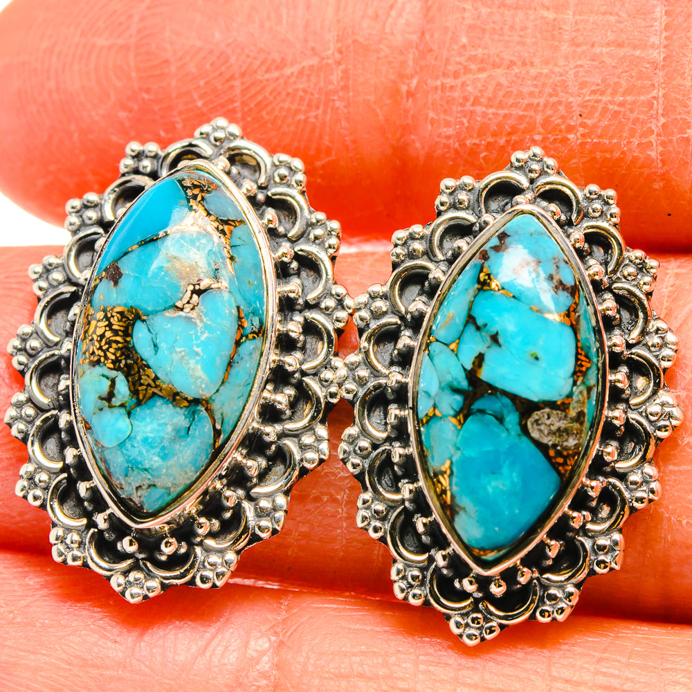 Blue Copper Composite Turquoise Earrings handcrafted by Ana Silver Co - EARR425510