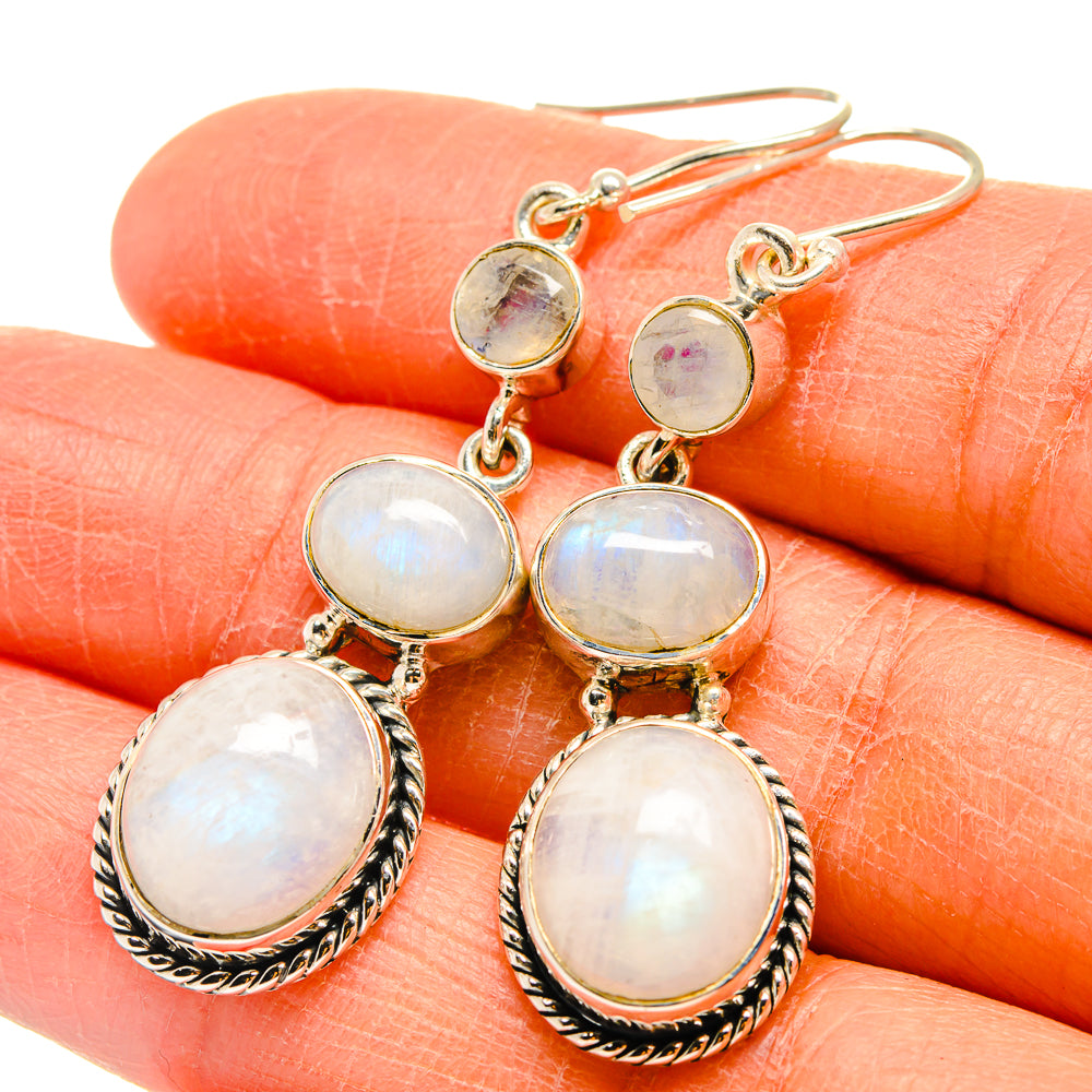Rainbow Moonstone Earrings handcrafted by Ana Silver Co - EARR425522
