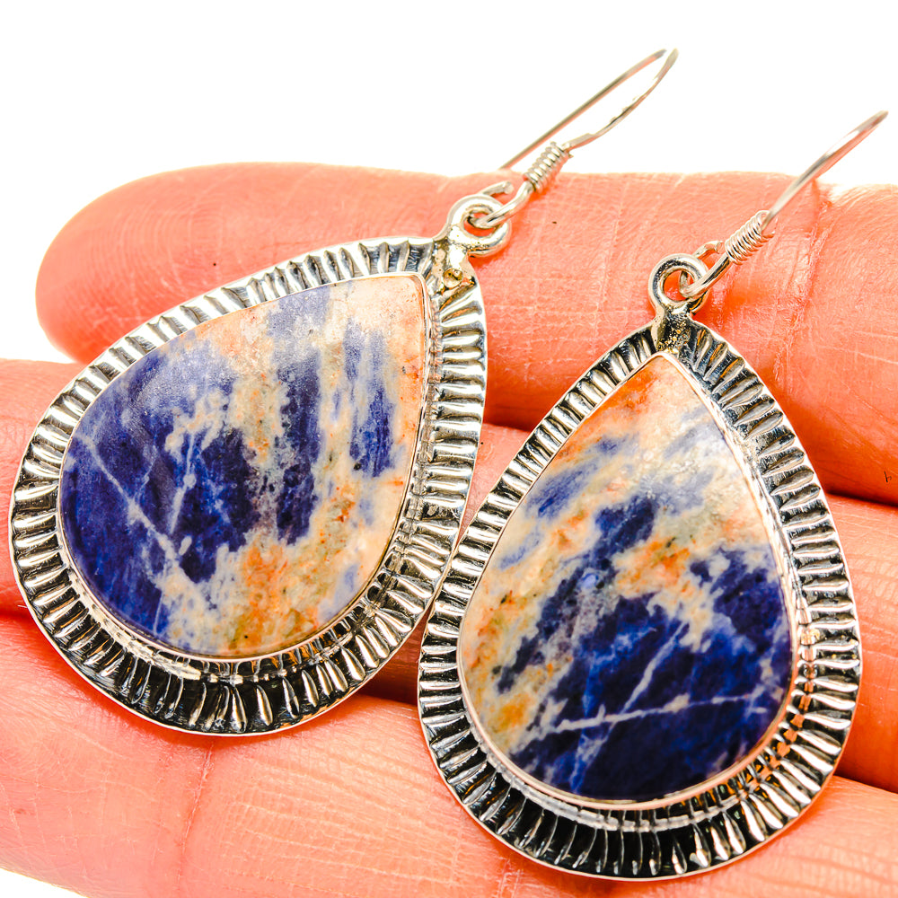 Sodalite teardrop earrings, 925 sterling silver dangle with blue stone