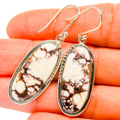 Jasper oval drop earrings, 925 sterling silver bezel, white and brown speckled stone