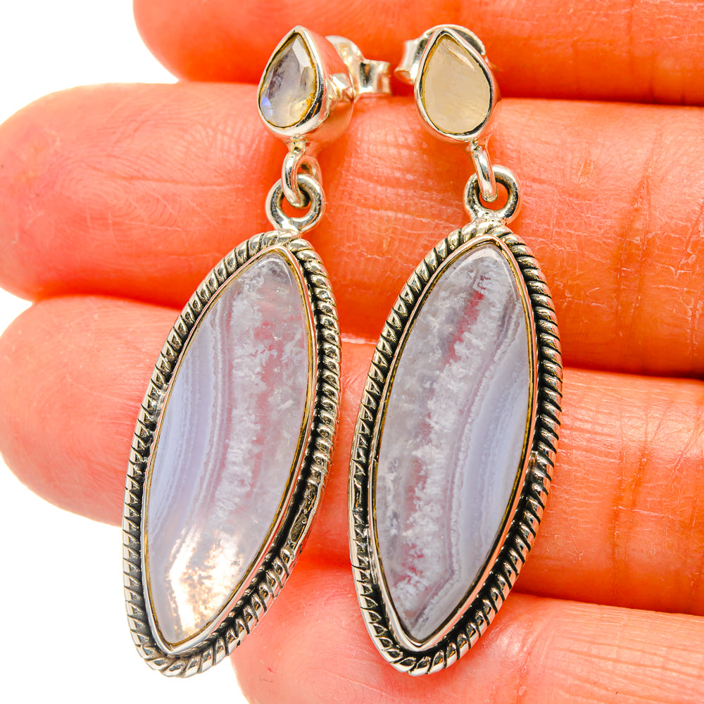 Blue Lace Agate Earrings handcrafted by Ana Silver Co - EARR425633