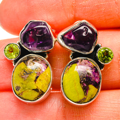 925 sterling silver earrings featuring purple amethyst and green peridot accent stones
