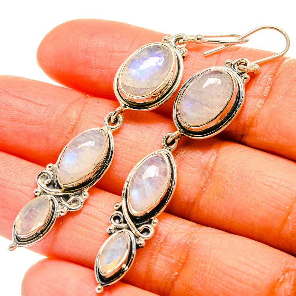 Rainbow Moonstone Earrings handcrafted by Ana Silver Co - EARR425684